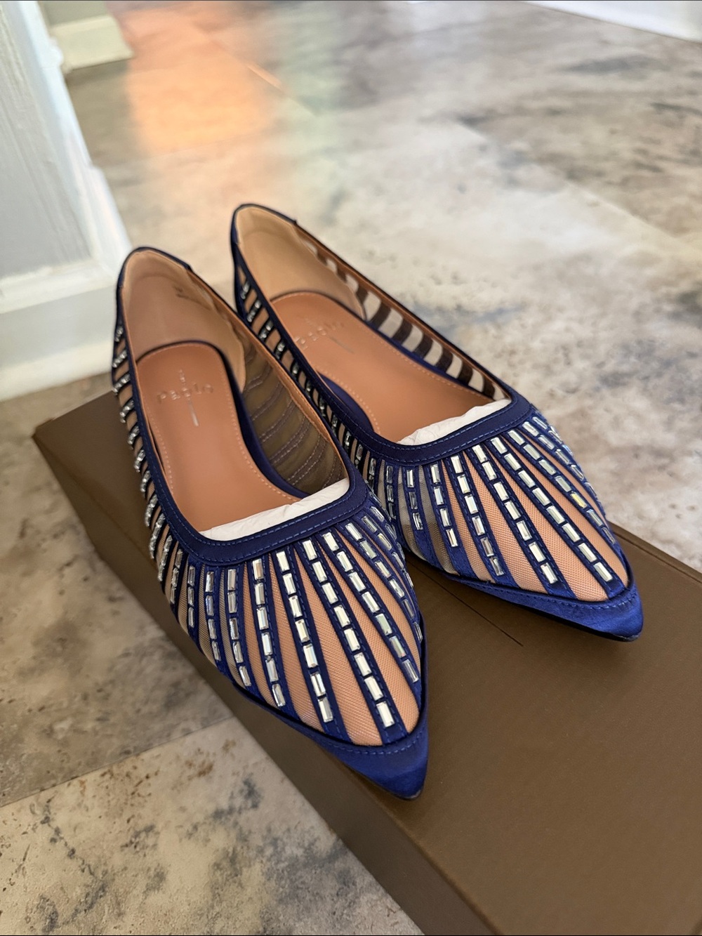 Women's Noelle Paolo Navy Embellished Pointed-Toe Flats